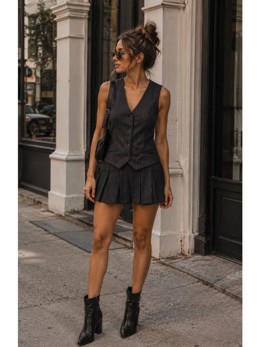 NWT Sincerely Jules Grey Pinstripe Vest Dress Pleasted Skirt M Business Casual
